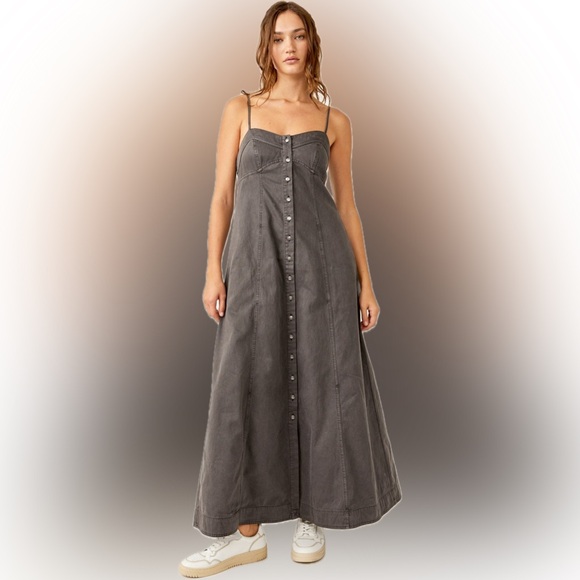 Free People Dresses & Skirts - Free People black carbon Just Jill maxi dress/fitted/button-front/spag strap-NWT